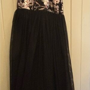 Black Maxi Dress with Metallic Floral Bodice